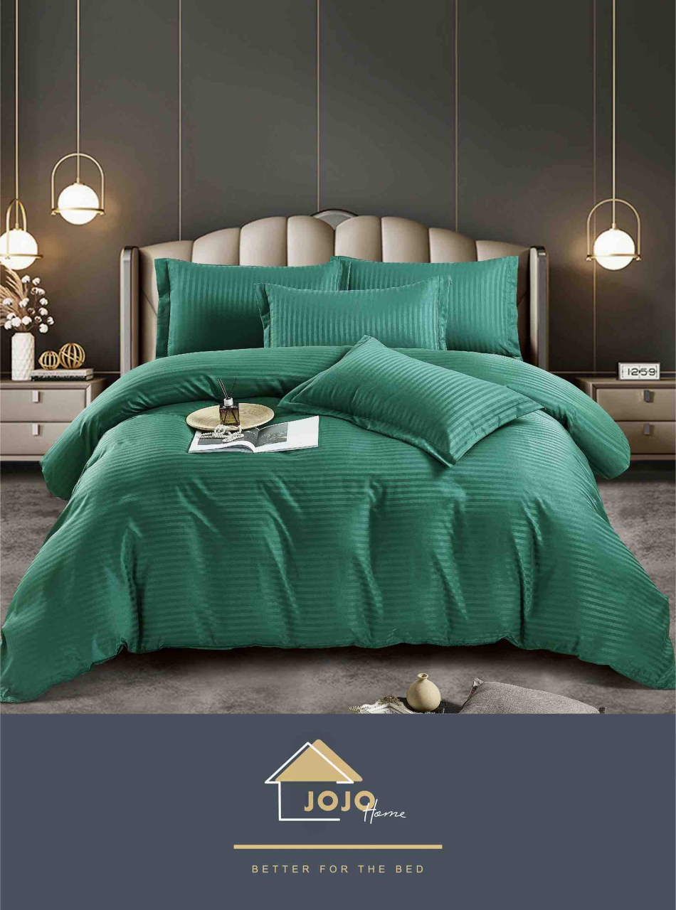 Lenjerie pat dublu cu 6 piese,damasc satinat,cearceaf cu elastic,dungi 1cm,verde-A1396 [3]