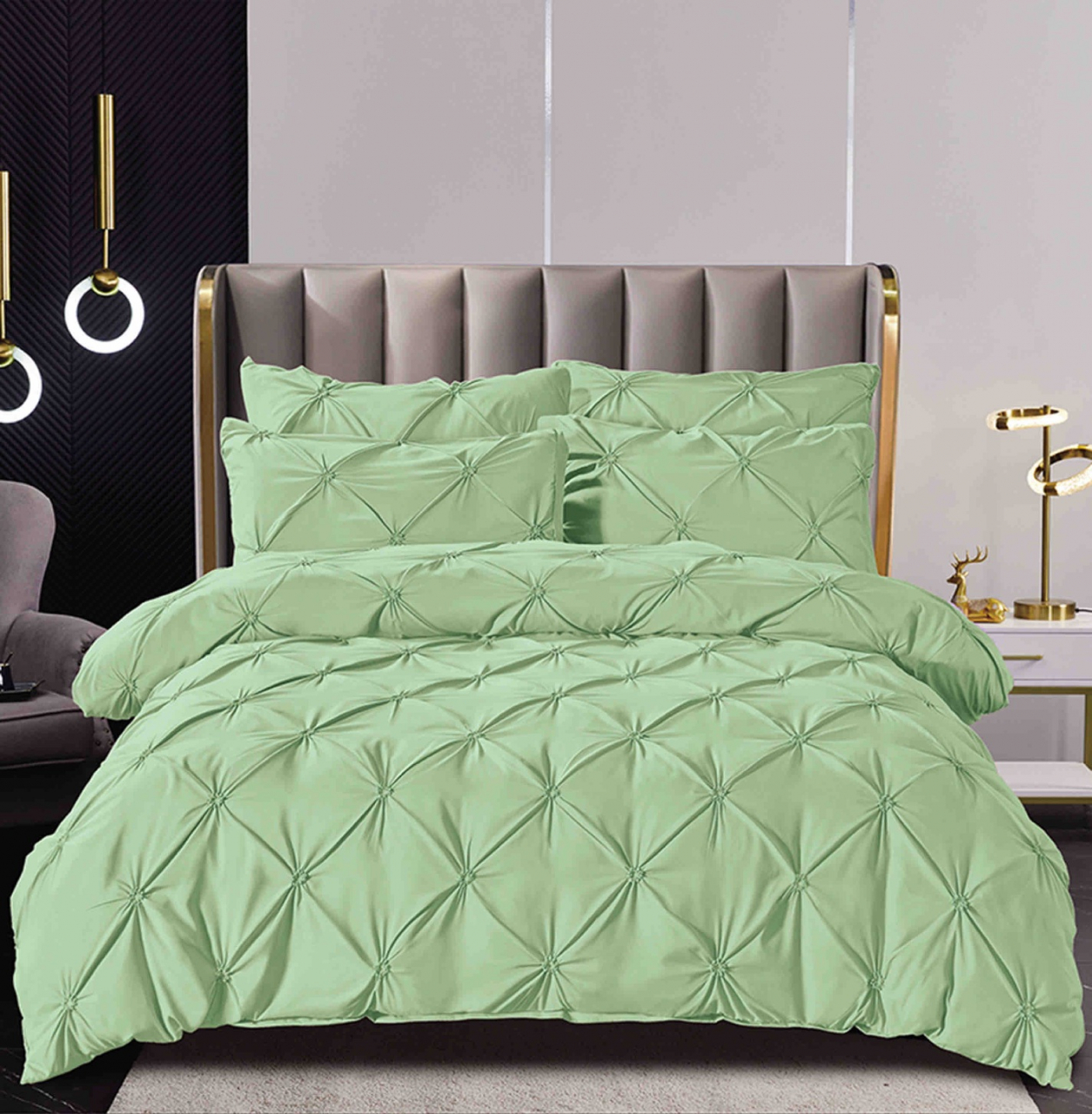 Lenjerie pat dublu cu pliuri,bumbac finet,6 piese,verde-A757 [1]