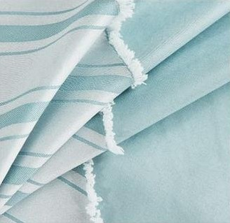 Lenjerie pat dublu cu smocuri brodate,bumbac finet,6 piese,turcoaz cu dungi-A362 [2]