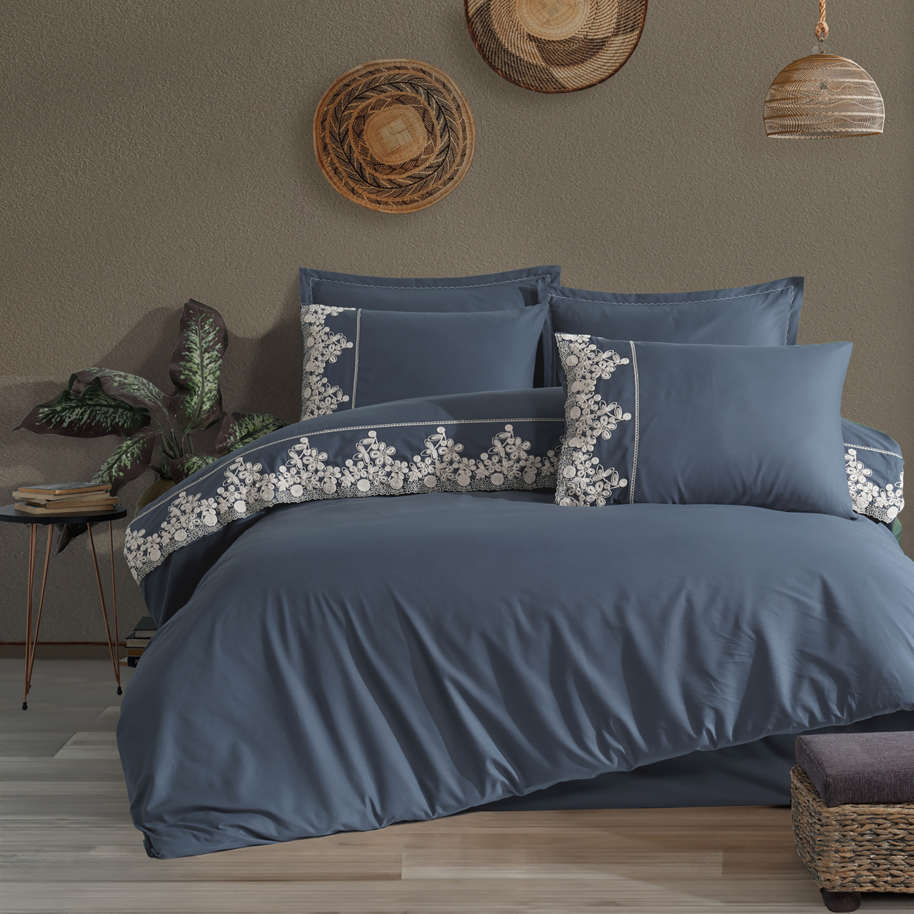 Lenjerie pat dublu,jacquard 100% bumbac,6 piese,bleumarin,OSELA V4 -83170 [1]