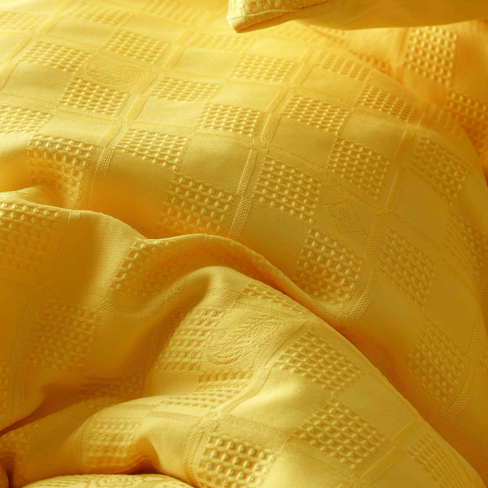 Lenjerie pat dublu,jacquard finetat,6 piese,galbena-A444 [6]
