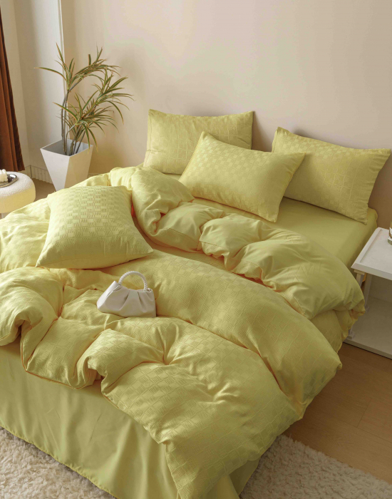 Lenjerie pat dublu,jacquard finetat,6 piese,galben lemon-A443 [5]