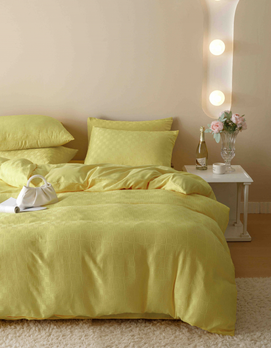 Lenjerie pat dublu,jacquard finetat,6 piese,galben lemon-A443 [4]