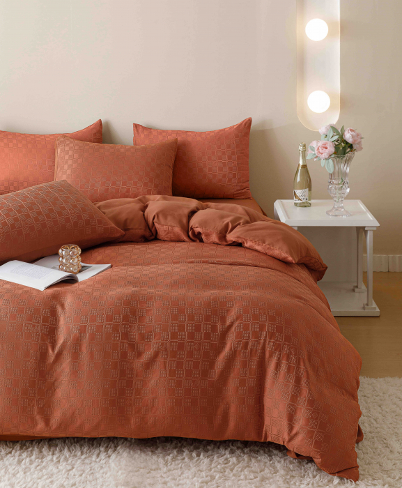 Lenjerie pat dublu,jacquard finetat,6 piese,maro-A439 [3]