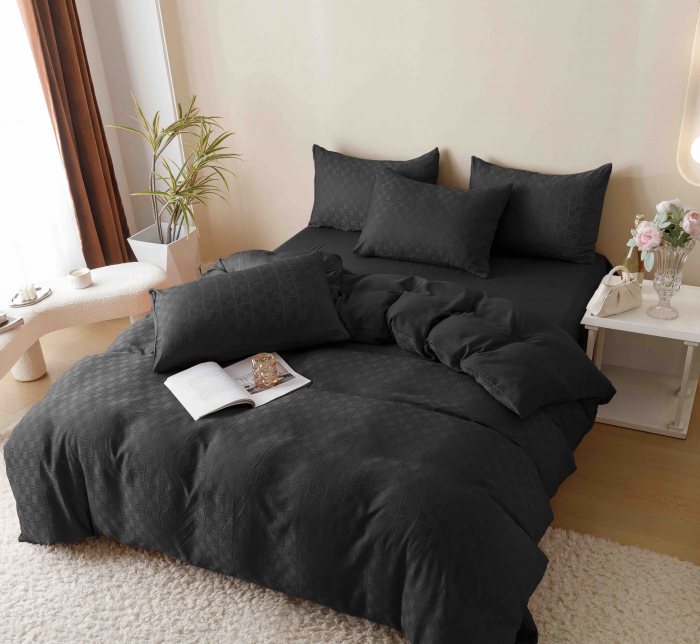 Lenjerie pat dublu,jacquard finetat,6 piese,neagra-A437 [5]