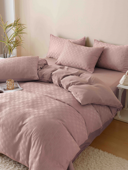Lenjerie pat dublu,jacquard finetat,6 piese,roz pudra-A435 [6]