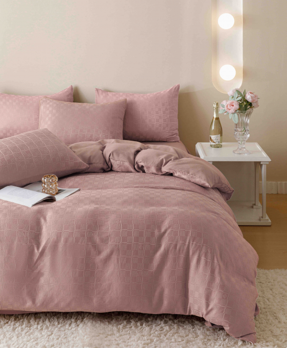 Lenjerie pat dublu,jacquard finetat,6 piese,roz pudra-A435 [2]
