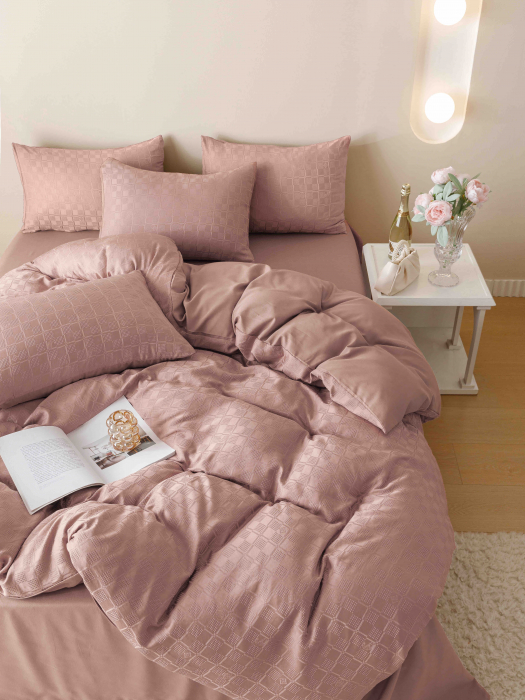 Lenjerie pat dublu,jacquard finetat,6 piese,roz pudra-A435 [8]