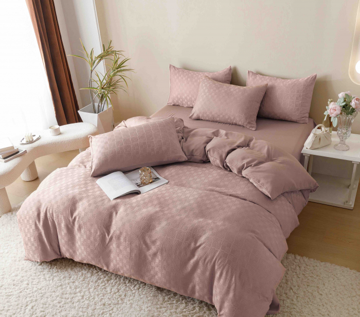 Lenjerie pat dublu,jacquard finetat,6 piese,roz pudra-A435 [7]