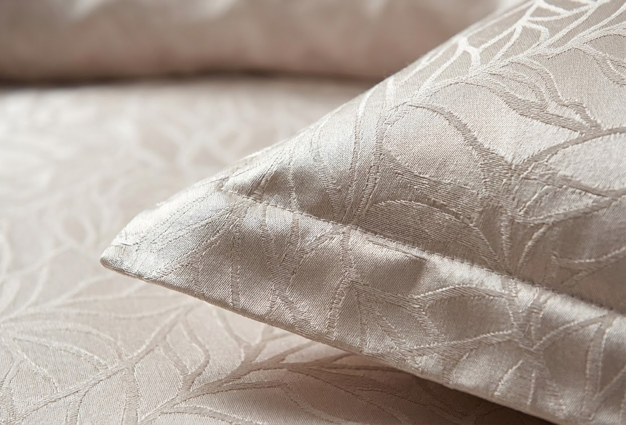 Lenjerie de pat jacquard 6 piese, crem deschis, model cu frunze in relief, JQ6P12 [3]