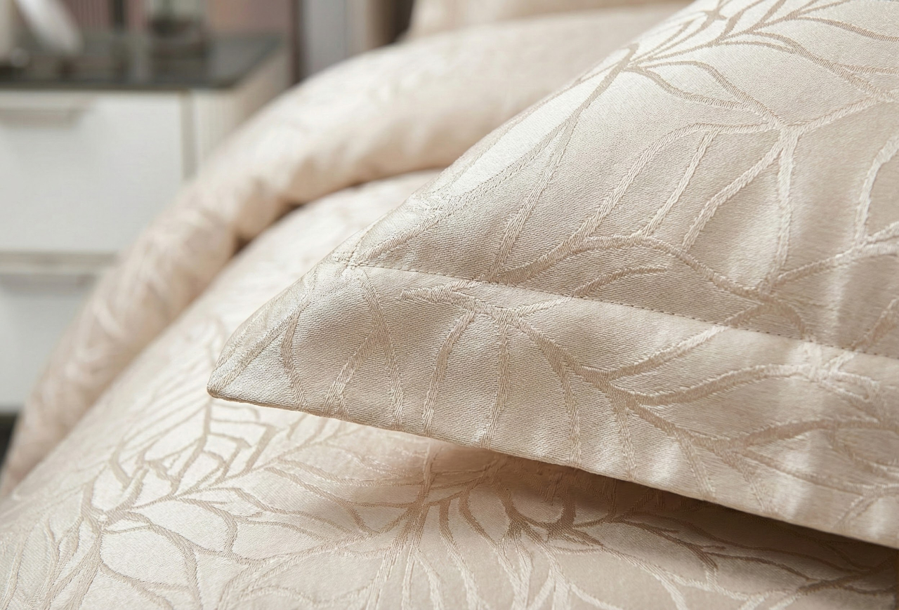 Lenjerie de pat jacquard 6 piese, crem bej, model cu frunze in relief, JQ6P6 [3]