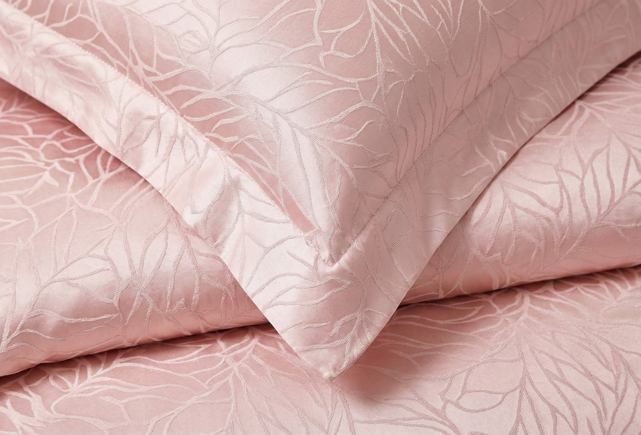Lenjerie de pat jacquard 6 piese, roz piersica, model cu frunze in relief, JQ6P7 [2]
