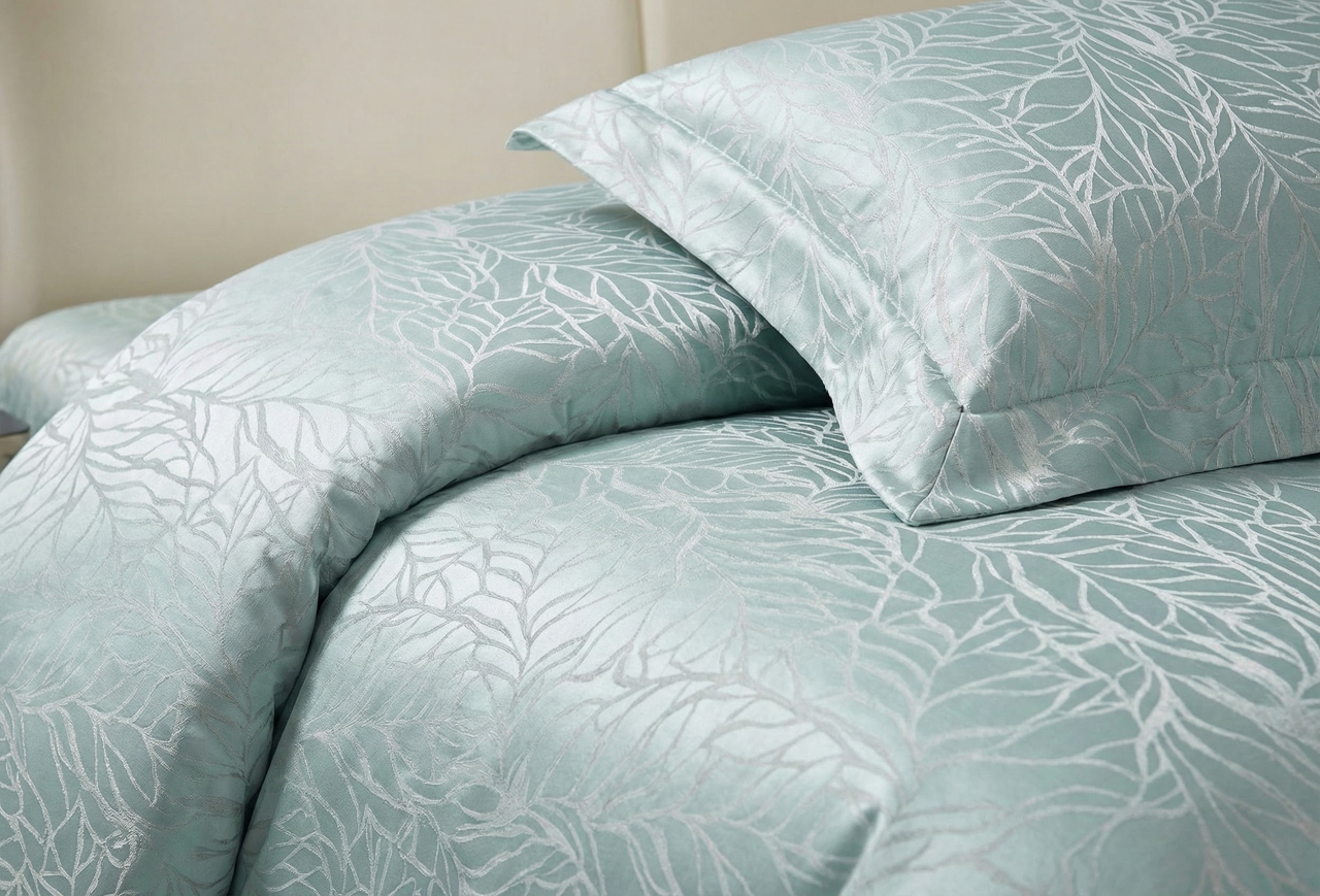 Lenjerie de pat jacquard 6 piese, verde aqua, model cu frunze in relief, JQ6P9 [2]