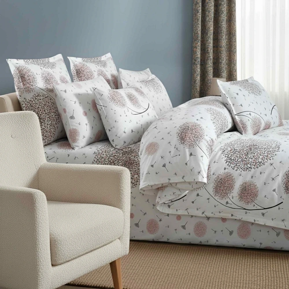 Lenjerie de pat Ranforce Cotton Pro RCP1, 100% bumbac, alb, imprimeu floral cu frunze, king size - 6 piese cu elastic [3]