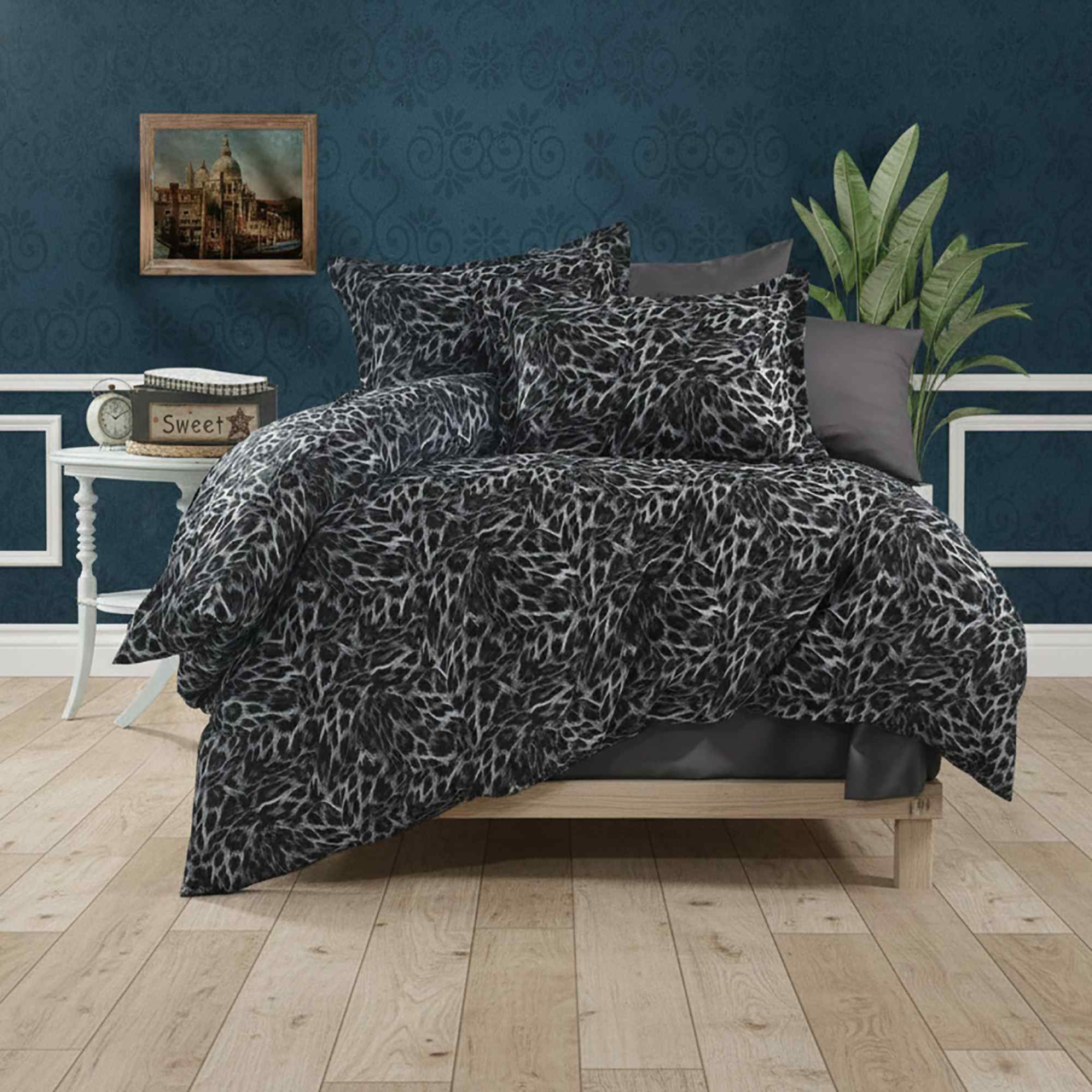 Lenjerie de pat Ranforce Cotton Pro RCP10, 100% bumbac, negru, imprimeu animal print [2]