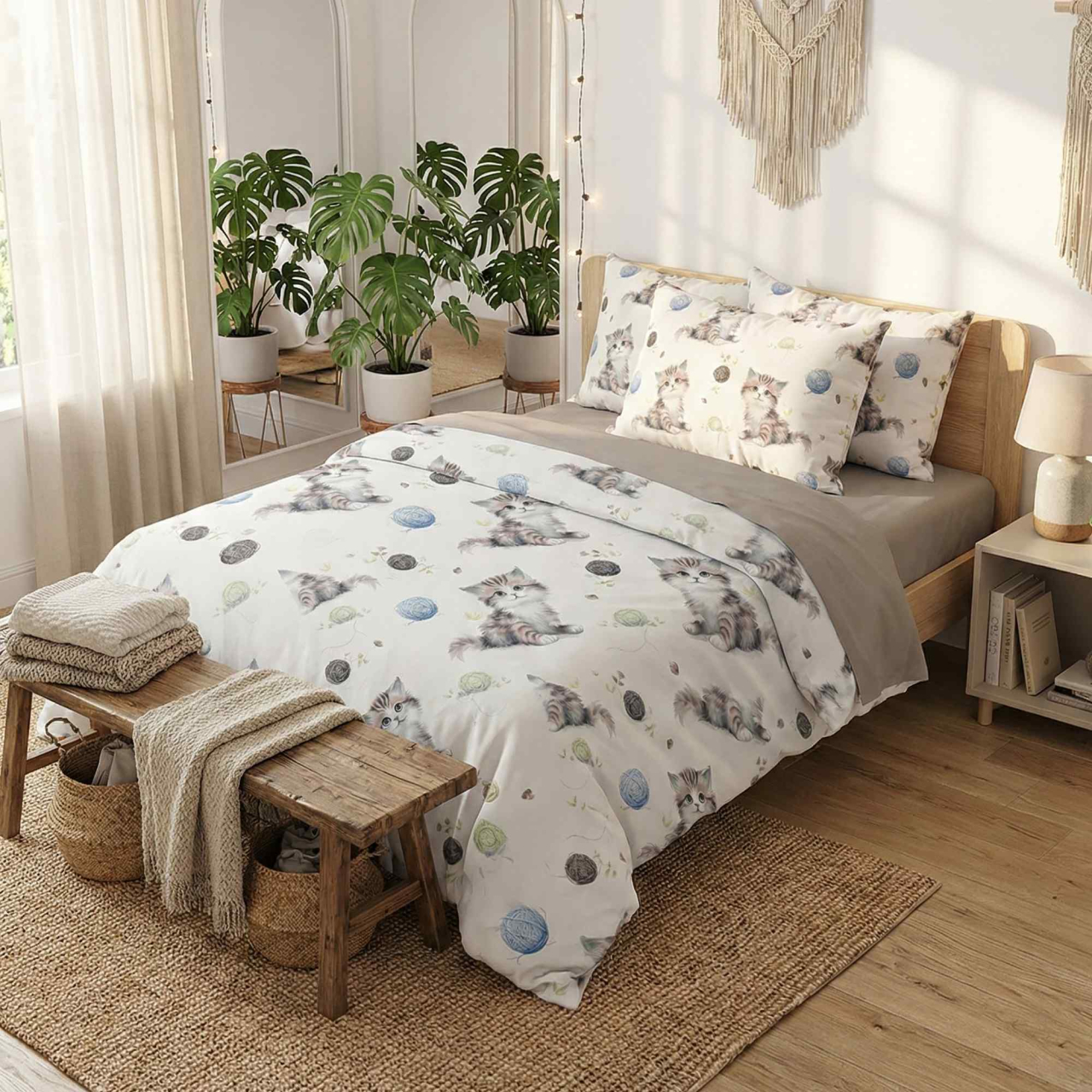 Lenjerie de pat Ranforce Cotton Pro RCP13, 100% bumbac, alb, imprimeu cu pisici [3]
