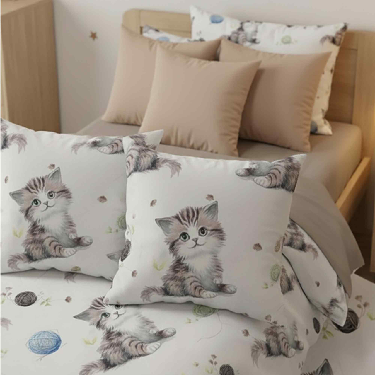 Lenjerie de pat Ranforce Cotton Pro RCP13, 100% bumbac, alb, imprimeu cu pisici [2]