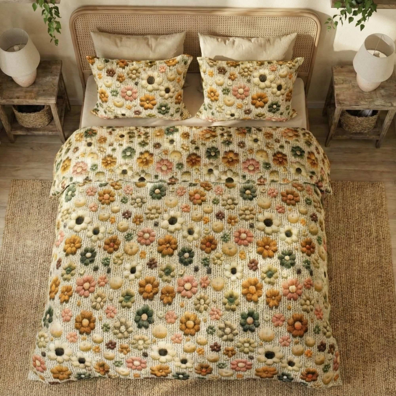 Lenjerie de pat Ranforce Cotton Pro RCP15, 100% bumbac, crem, imprimeu floral multicolor [2]