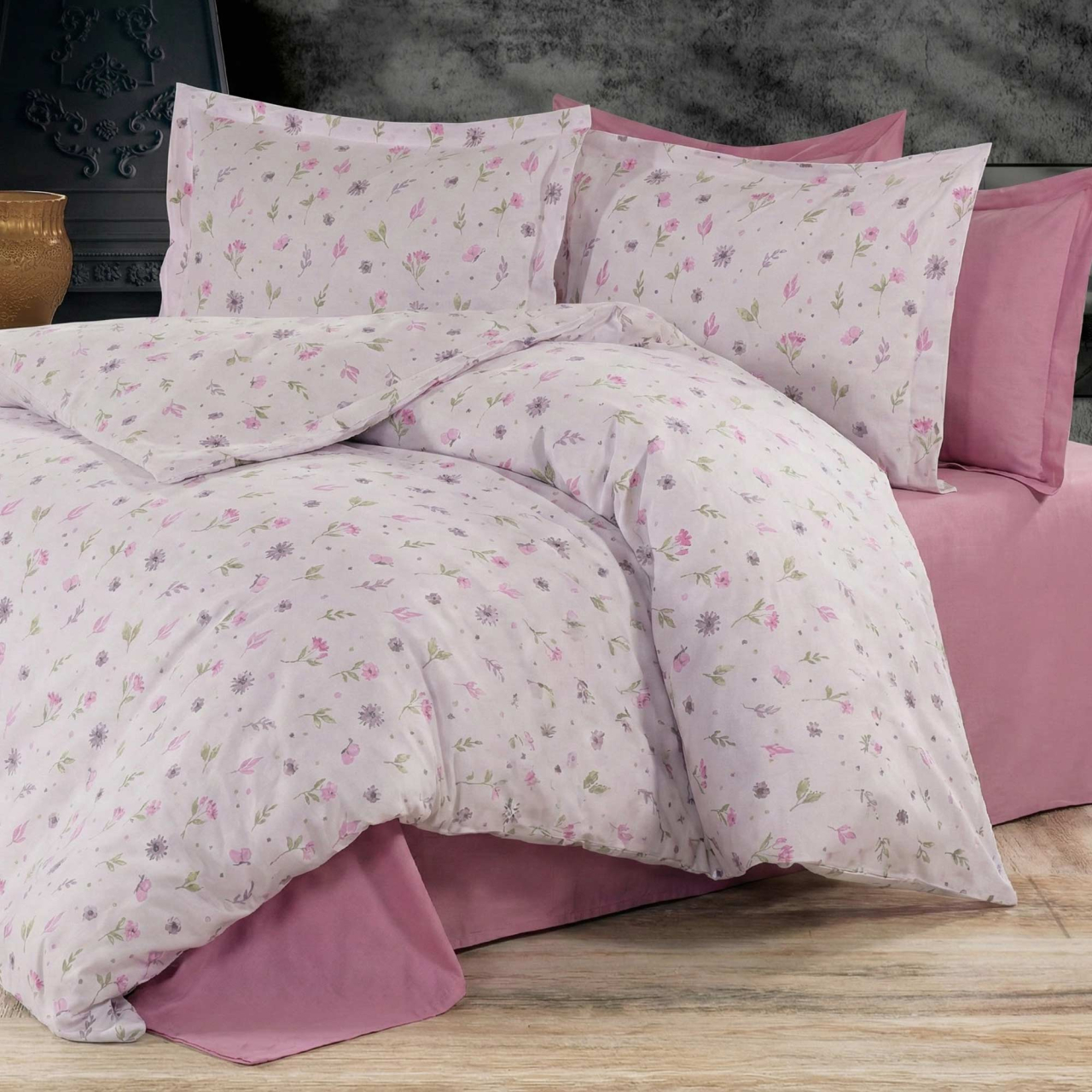 Lenjerie de pat Ranforce Cotton Pro RCP29, 100% bumbac, alb, imprimeu floral roz [3]