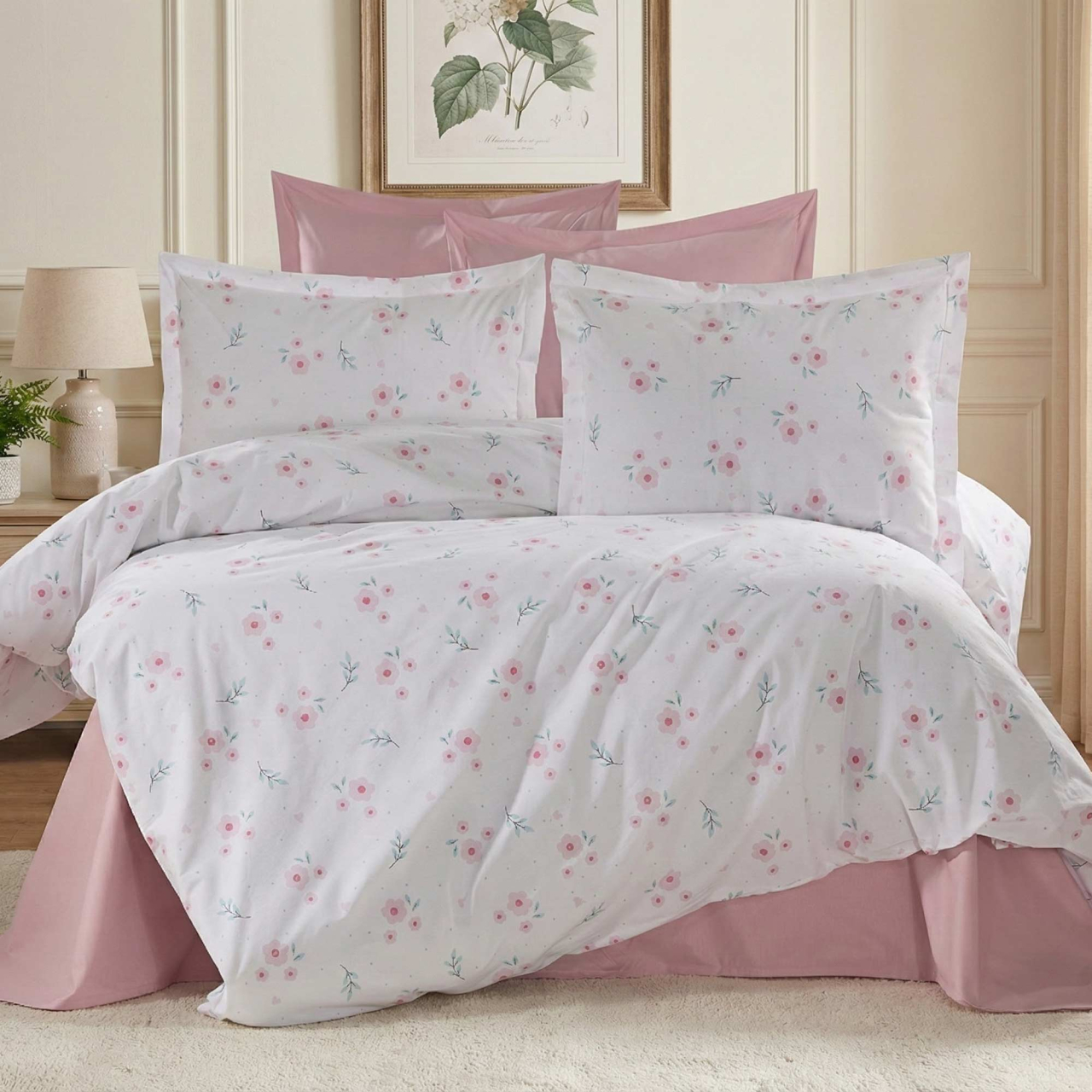 Lenjerie de pat Ranforce Cotton Pro RCP31, 100% bumbac, alb, imprimeu floral roz [2]