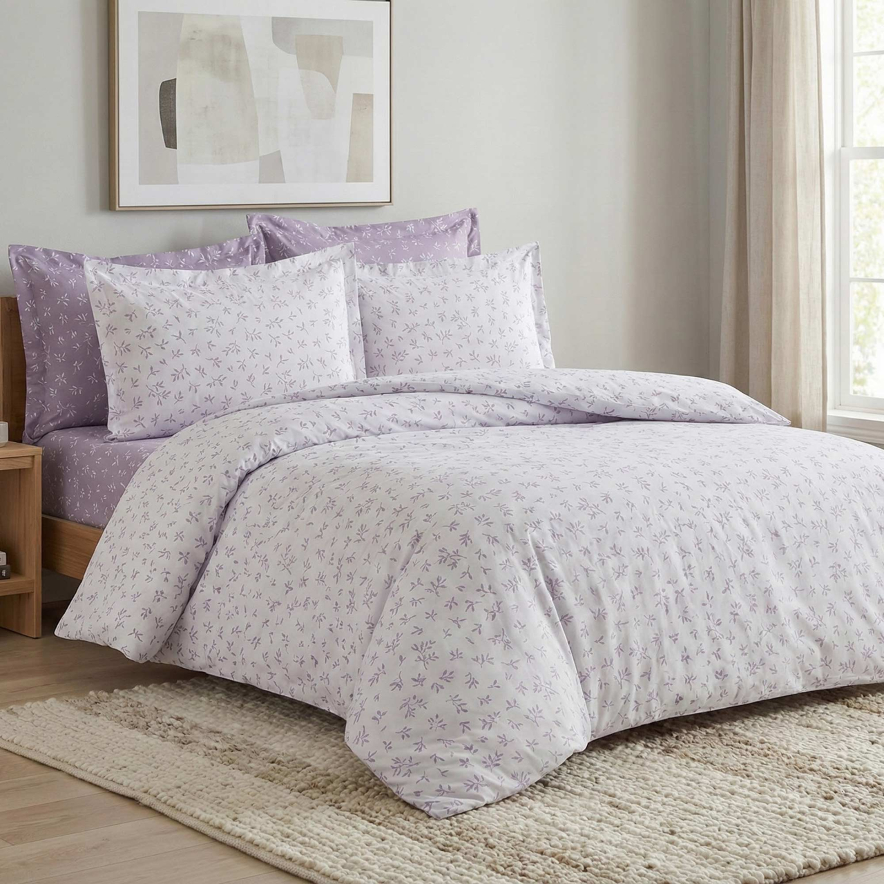 Lenjerie de pat Ranforce Cotton Pro RCP32, 100% bumbac, alb, imprimeu floral lila [3]