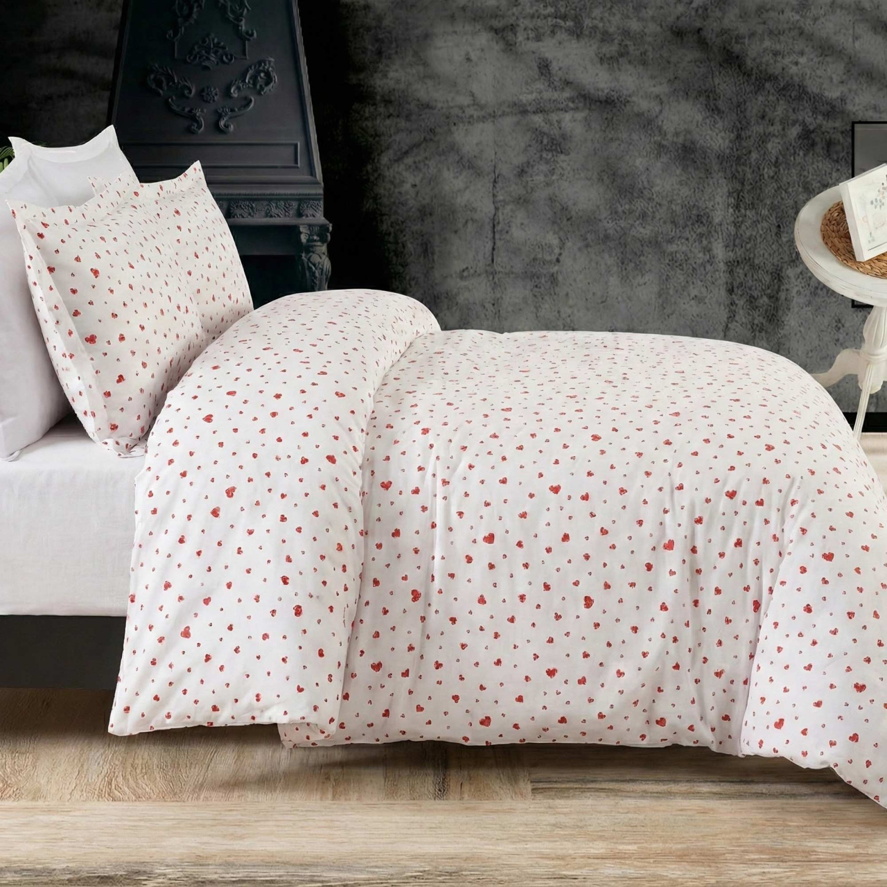 Lenjerie de pat Ranforce Cotton Pro RCP38, 100% bumbac, alb, imprimeu cu buline rosii [3]