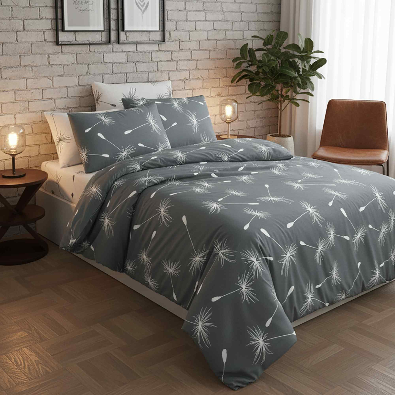 Lenjerie de pat Ranforce Cotton Pro RCP5, 100% bumbac, gri, imprimeu floral stilizat [2]