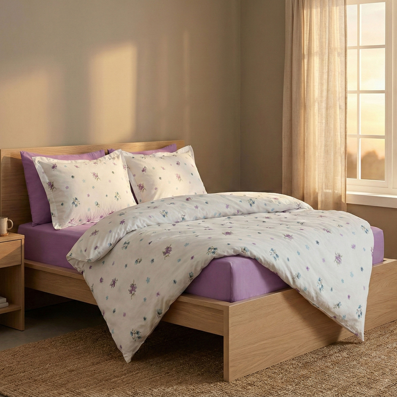 Lenjerie de pat Ranforce Cotton Pro RCP50, 100% bumbac, alb, imprimeu floral lila [2]