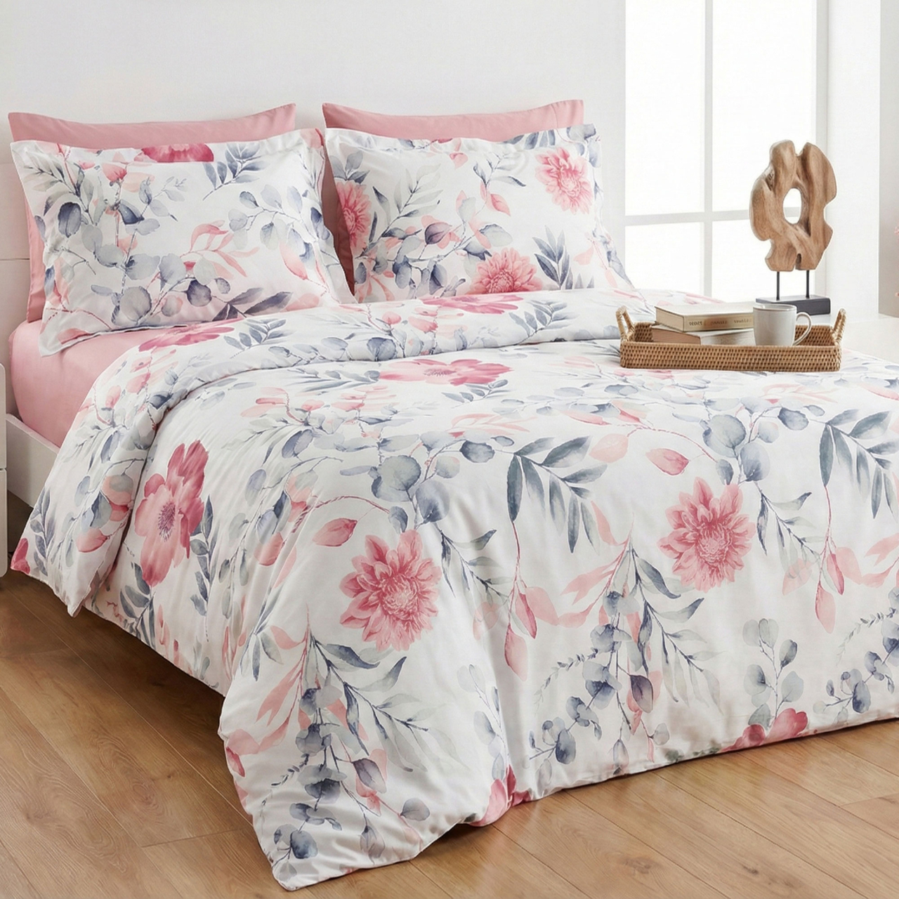 Lenjerie de pat Ranforce Cotton Pro RCP52, 100% bumbac, alb, imprimeu floral roz [2]