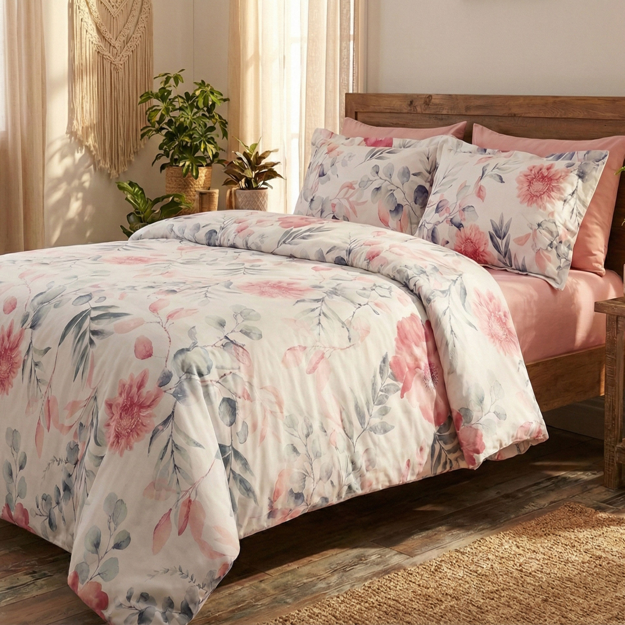 Lenjerie de pat Ranforce Cotton Pro RCP52, 100% bumbac, alb, imprimeu floral roz [3]