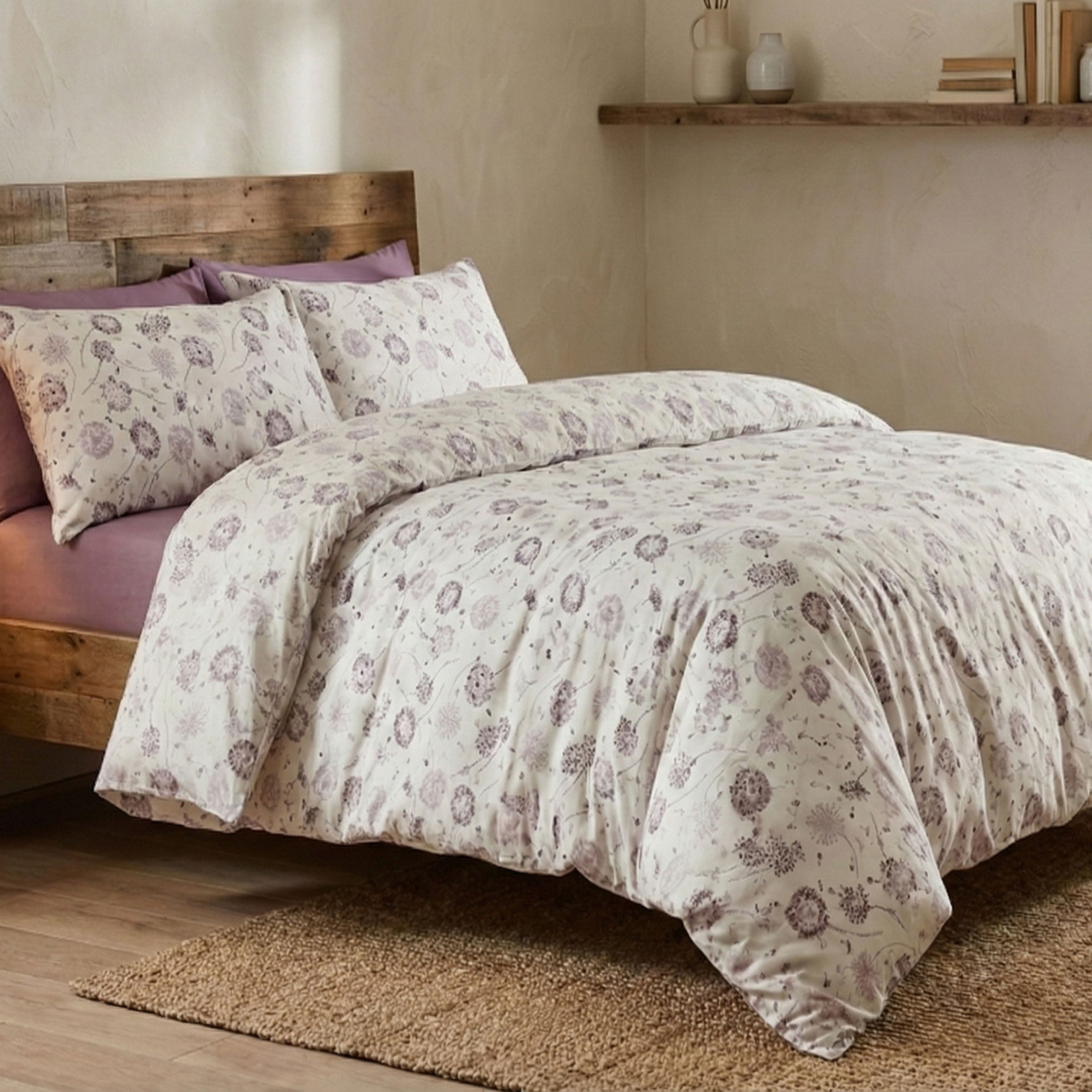 Lenjerie de pat Ranforce Cotton Pro RCP56, 100% bumbac, alb, imprimeu floral lila [2]