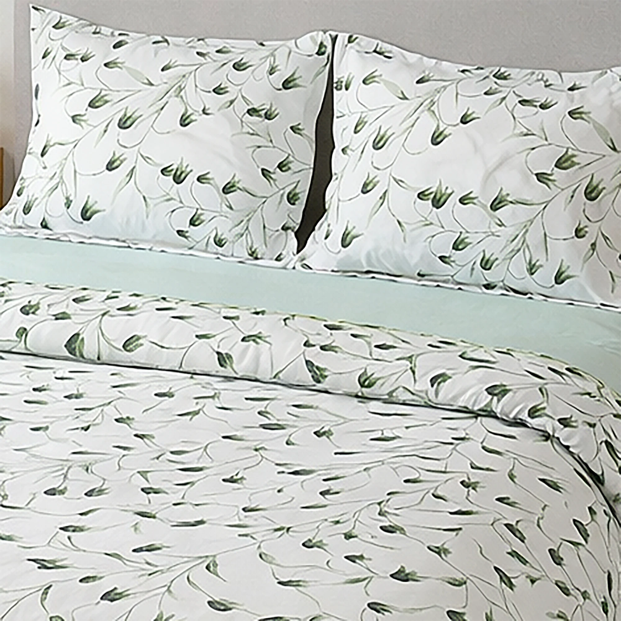 Lenjerie de pat Ranforce Cotton Pro RCP65, 100% bumbac, alb, imprimeu cu frunze verzi [2]