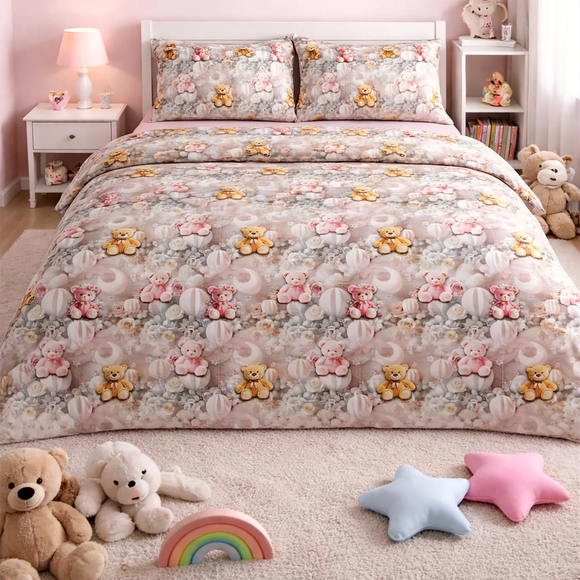 Lenjerie de pat Ranforce Cotton Pro RCP79, 100% bumbac, roz pudra, imprimeu cu ursuleti [2]