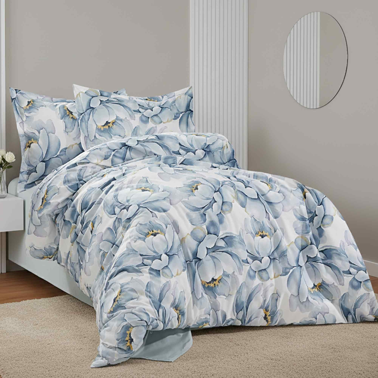 Lenjerie de pat Ranforce Cotton Pro RCP9, 100% bumbac, bleu, imprimeu floral albastru [2]