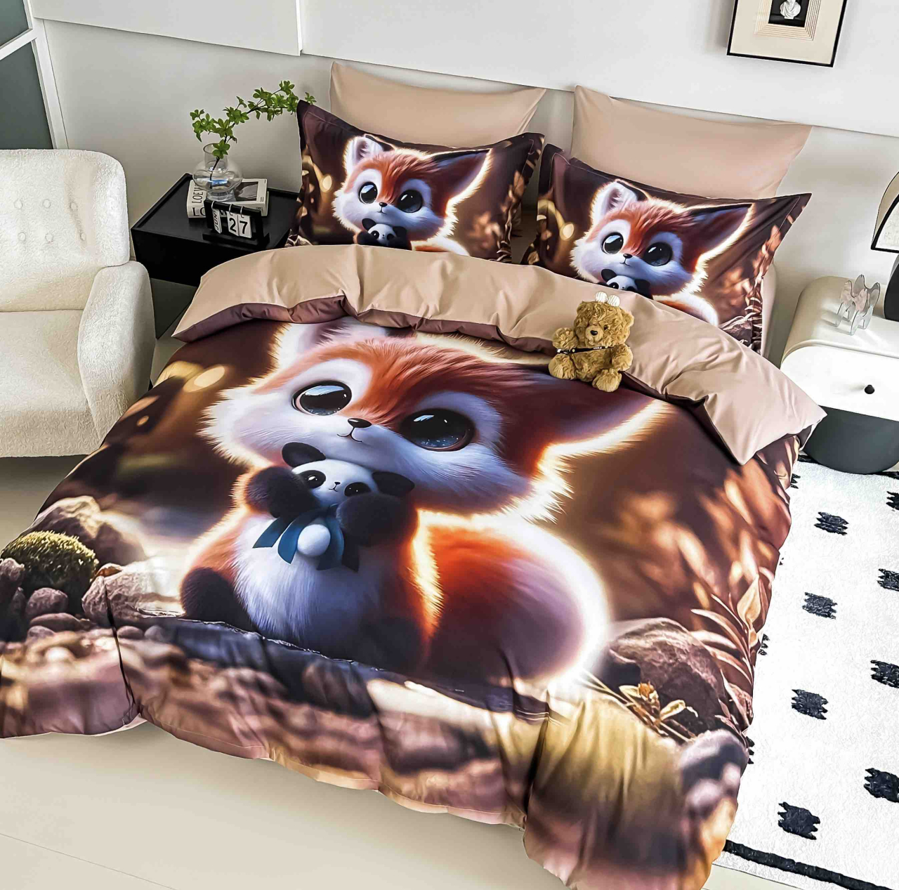 Lenjerie pat single 5D,bumbac finet,4 piese,cearceaf cu elastic 140x200cm,cearceaf pilota 155x205cm,2 fete de perna 55x80cm-A1251 [3]