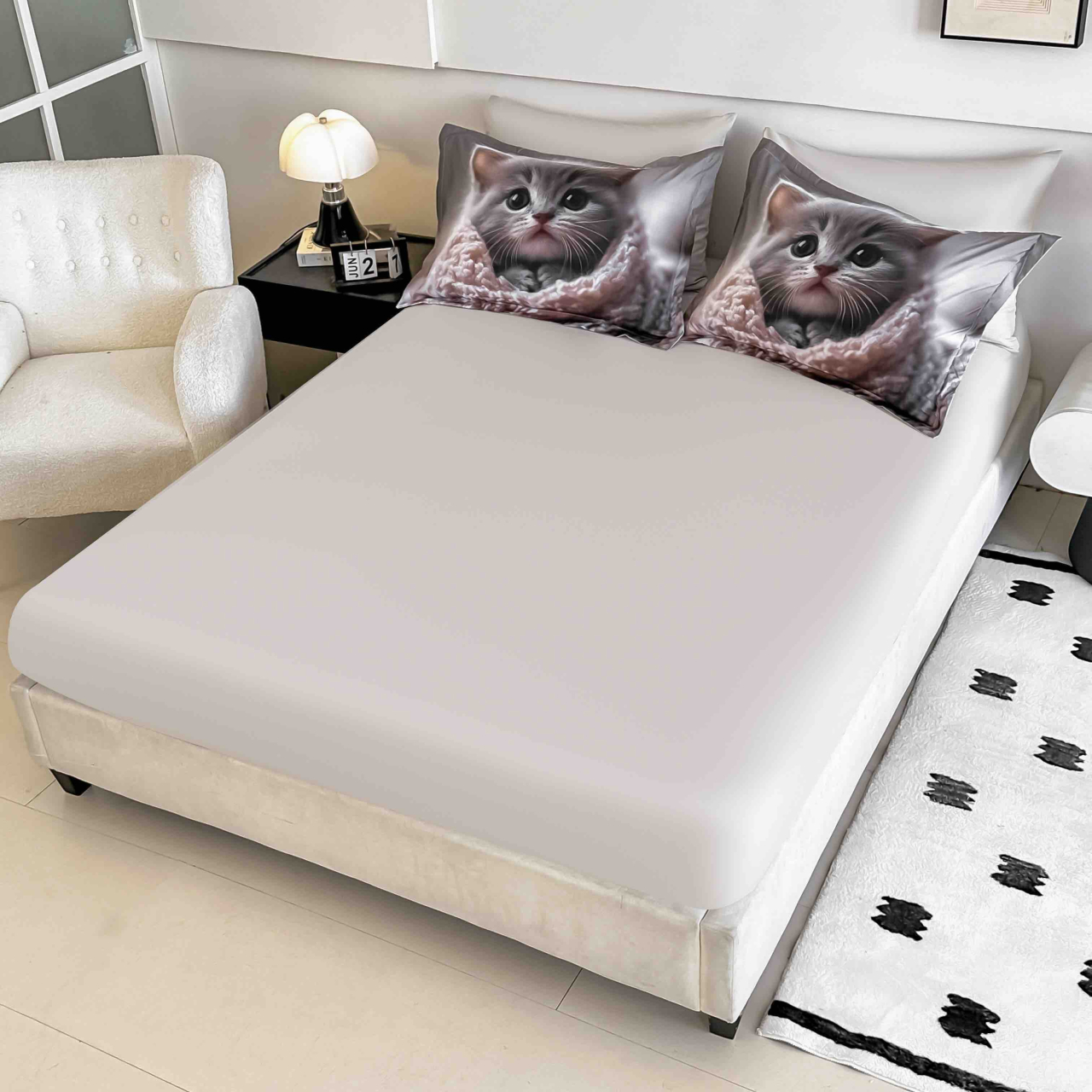 Lenjerie pat single 5D,bumbac finet,4 piese,cearceaf cu elastic 140x200cm,cearceaf pilota 155x205cm,2 fete de perna 55x80cm-A1254 [4]