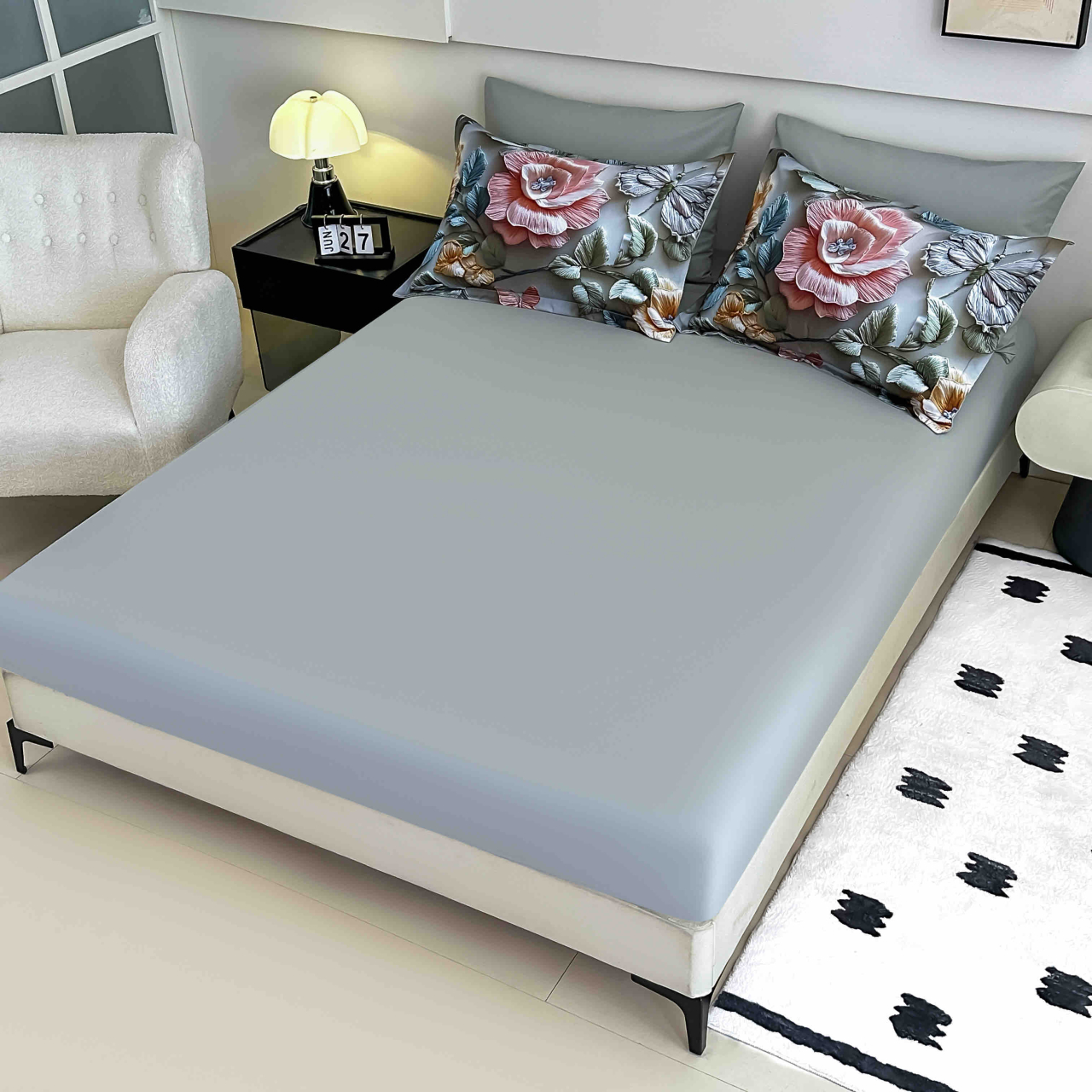 Lenjerie pat single 5D,bumbac finet,4 piese,cearceaf cu elastic 140x200cm,cearceaf pilota 155x205cm,2 fete de perna 55x80cm-A1259 [4]