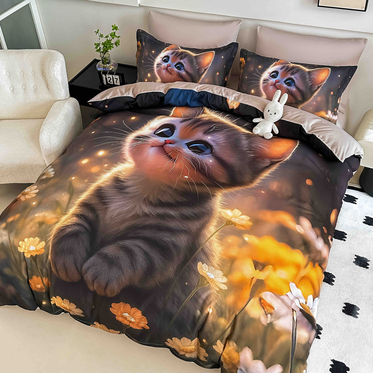 Lenjerie pat single 5D,bumbac finet,4 piese,cearceaf cu elastic 140x200cm,cearceaf pilota 155x205cm,2 fete de perna 55x80cm-A1261 [2]