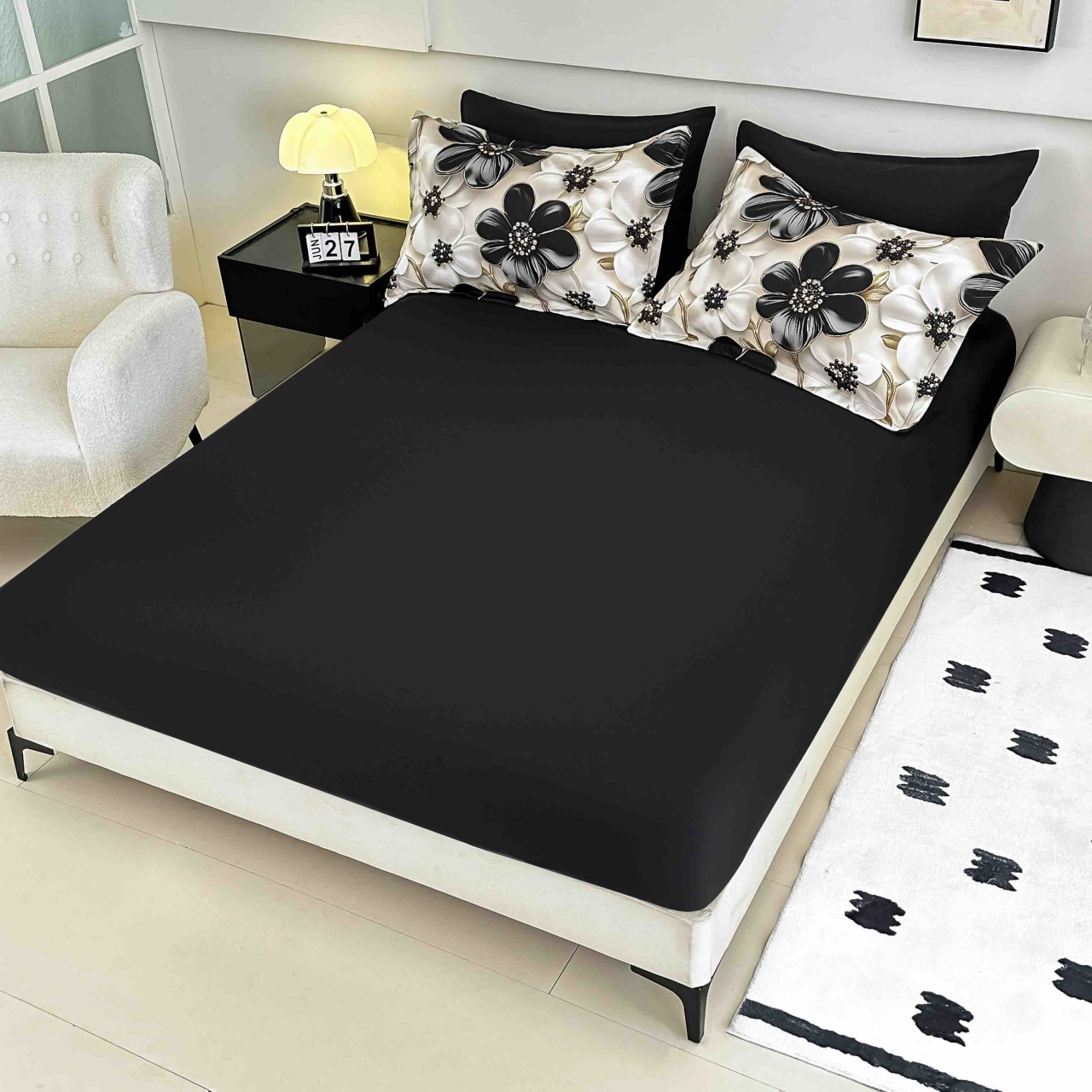 Lenjerie pat single 5D,bumbac finet,4 piese,cearceaf cu elastic 140x200cm,cearceaf pilota 155x205cm,2 fete de perna 55x80cm-A1263 [4]