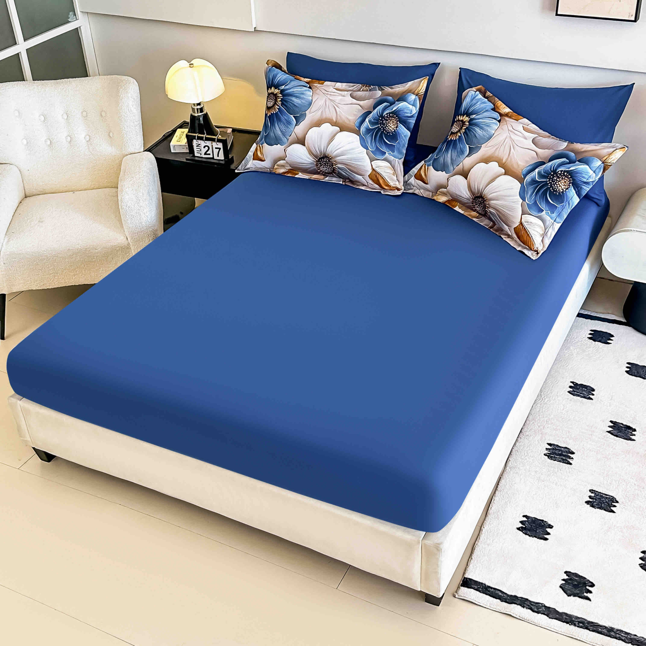 Lenjerie pat single 5D,bumbac finet,4 piese,cearceaf cu elastic 140x200cm,cearceaf pilota 155x205cm,2 fete de perna 55x80cm-A1265 [4]