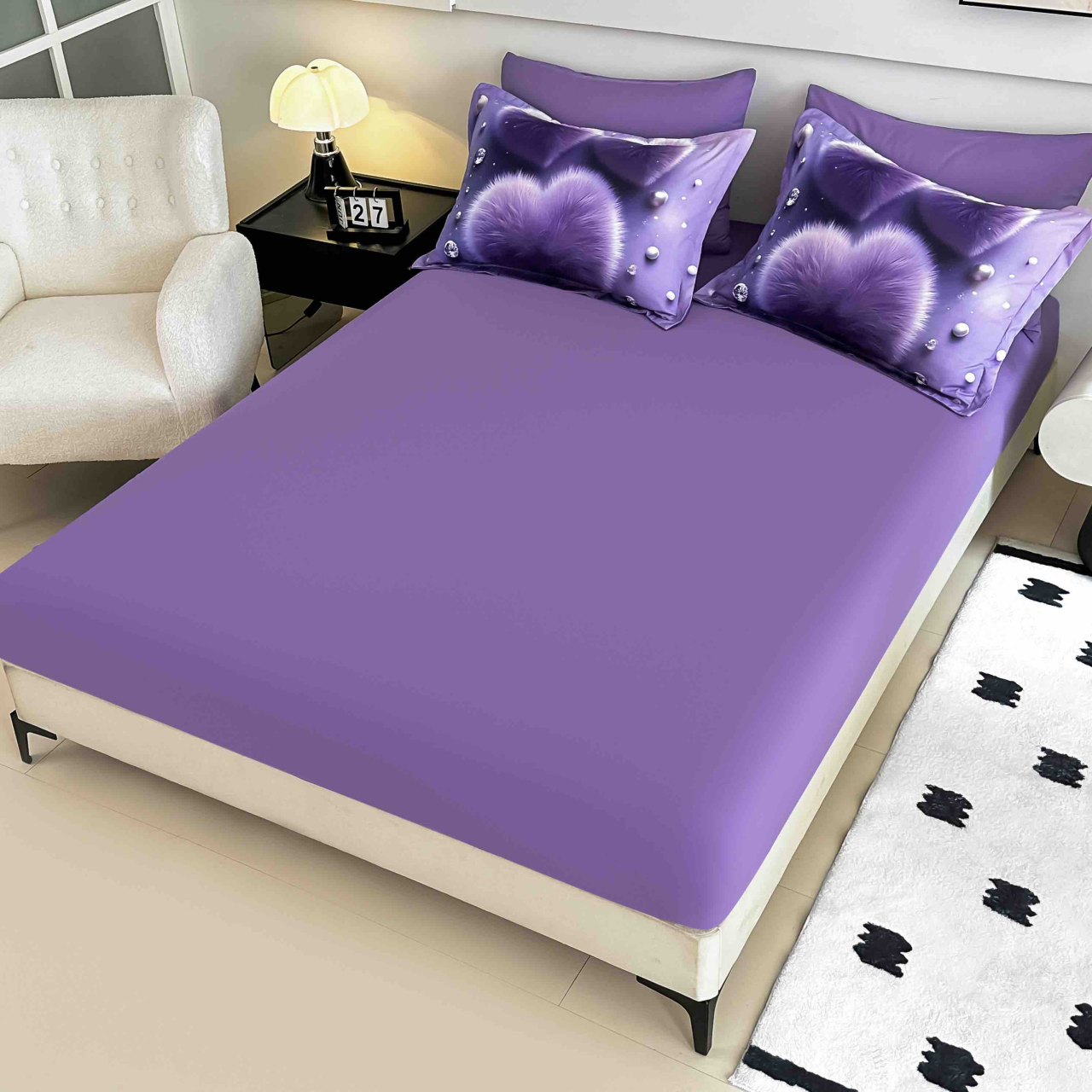 Lenjerie pat single 5D,bumbac finet,4 piese,cearceaf cu elastic 140x200cm,cearceaf pilota 155x205cm,2 fete de perna 55x80cm-A1266 [4]