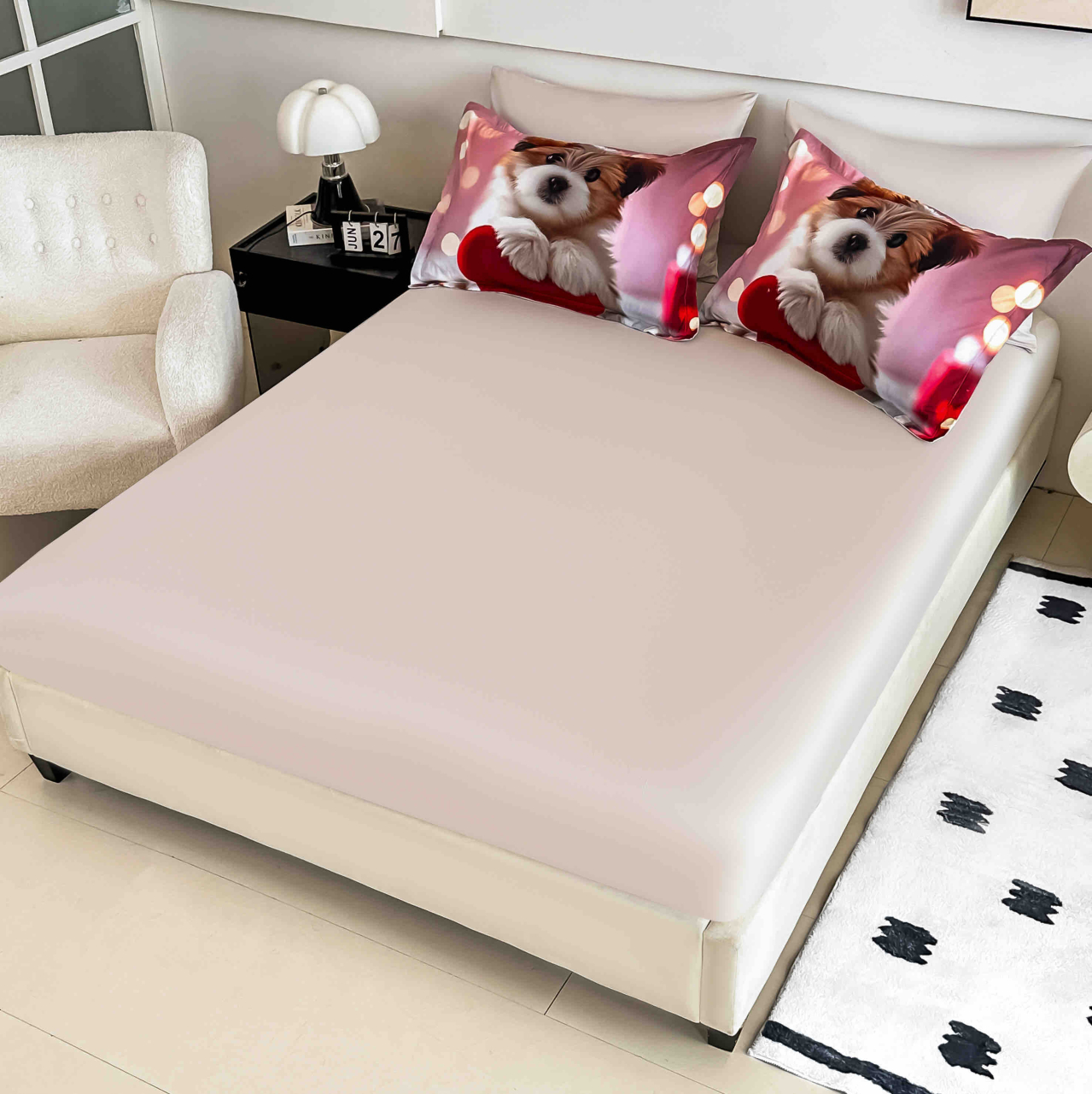 Lenjerie pat single 5D,bumbac finet,4 piese,cearceaf cu elastic 140x200cm,cearceaf pilota 155x205cm,2 fete de perna 55x80cm-A1271 [4]