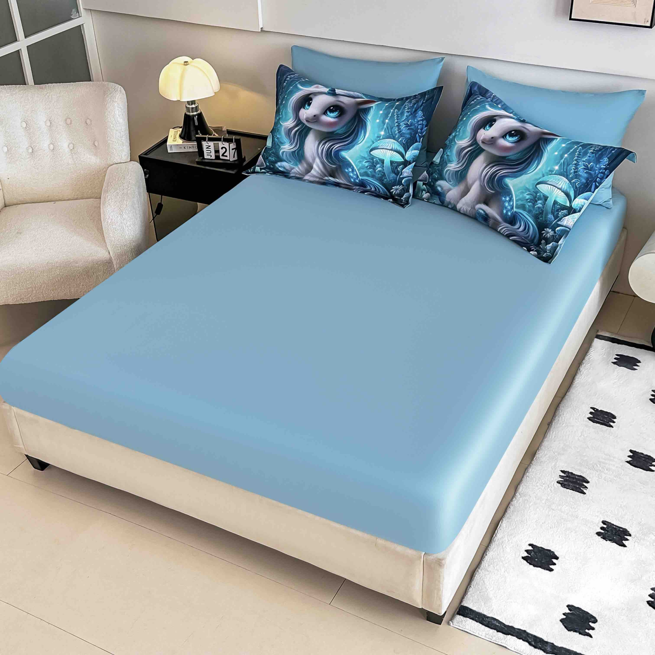 Lenjerie pat single 5D,bumbac finet,4 piese,cearceaf cu elastic 140x200cm,cearceaf pilota 155x205cm,2 fete de perna 55x80cm-A1272 [4]