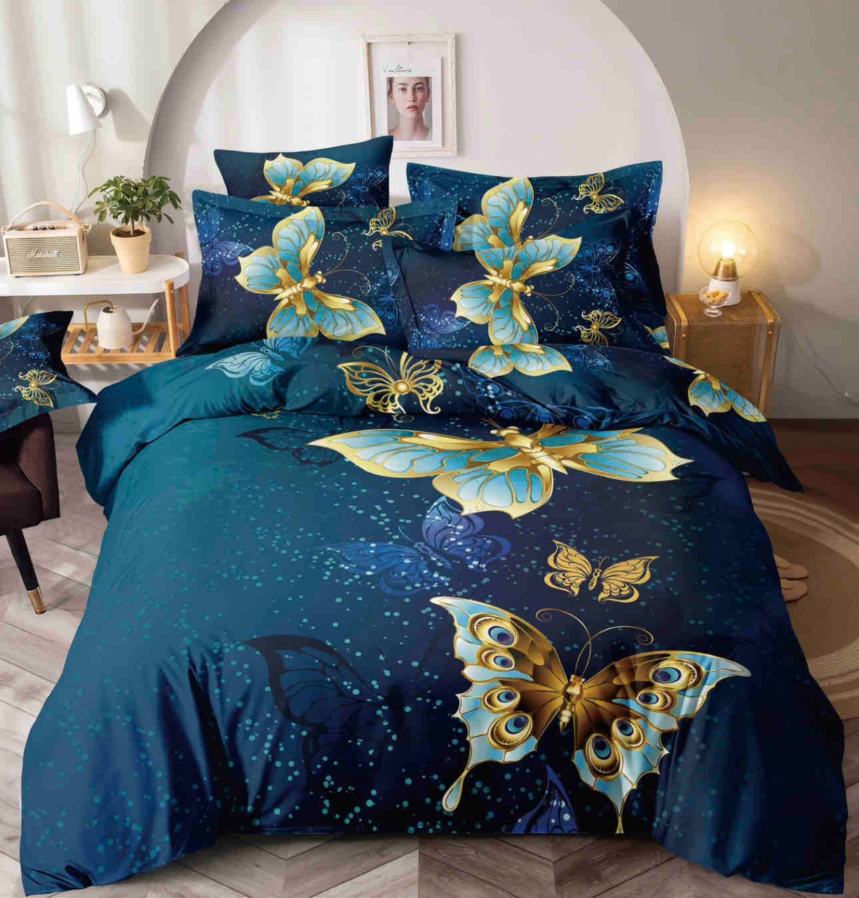 Lenjerie pat single,bumbac finet,4 piese,cearceaf cu elastic 140x200cm,cearceaf pilota 155x205cm,2 fete de perna 55x80cm-A1248 [1]