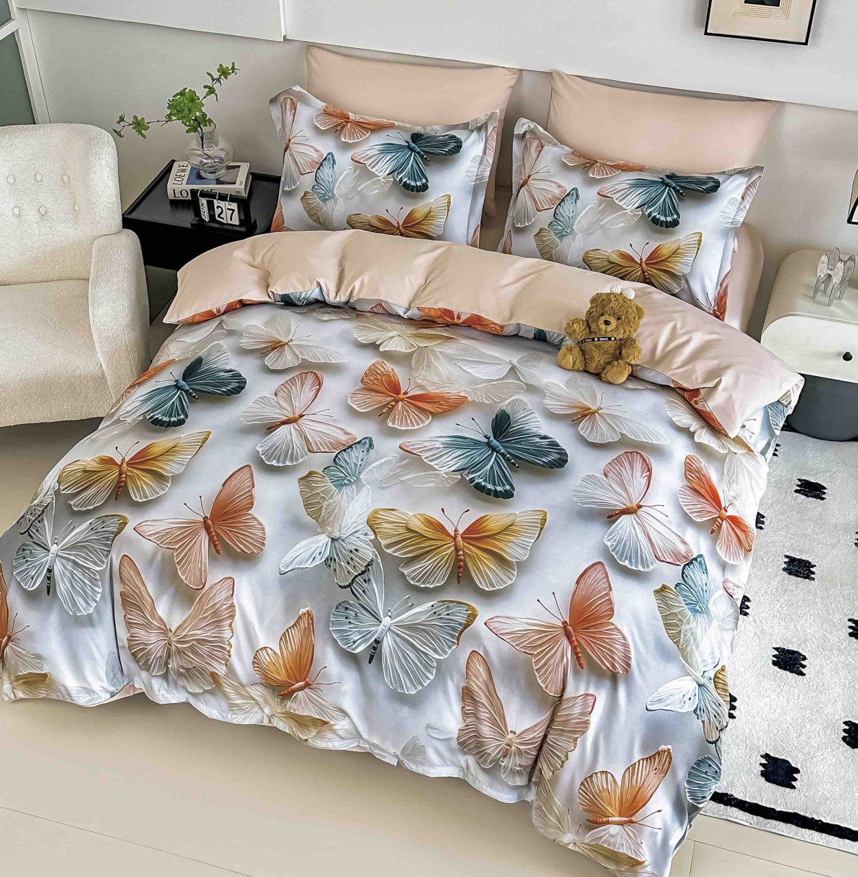 Lenjerie pat single 5D,bumbac finet,4 piese,cearceaf cu elastic 140x200cm,cearceaf pilota 155x205cm,2 fete de perna 55x80cm-A1249 [2]