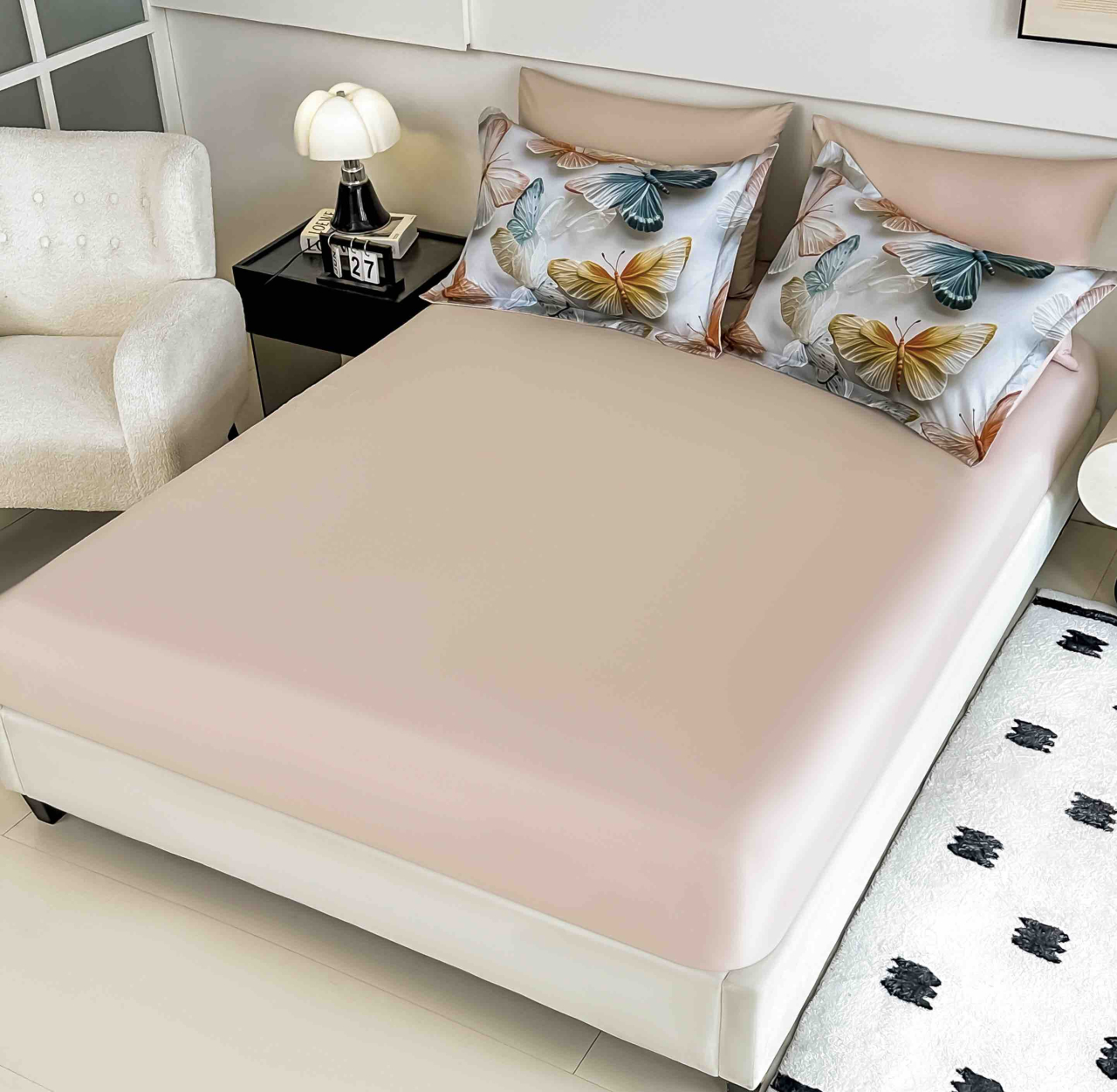 Lenjerie pat single 5D,bumbac finet,4 piese,cearceaf cu elastic 140x200cm,cearceaf pilota 155x205cm,2 fete de perna 55x80cm-A1249 [4]