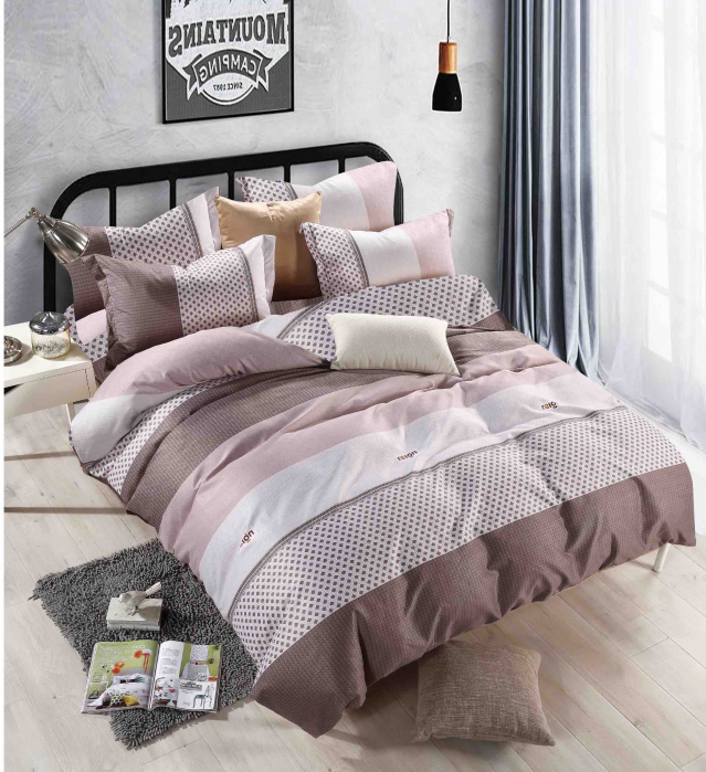 Lenjerie pat single,bumbac finet,4 piese,dungi maro-A530 [1]