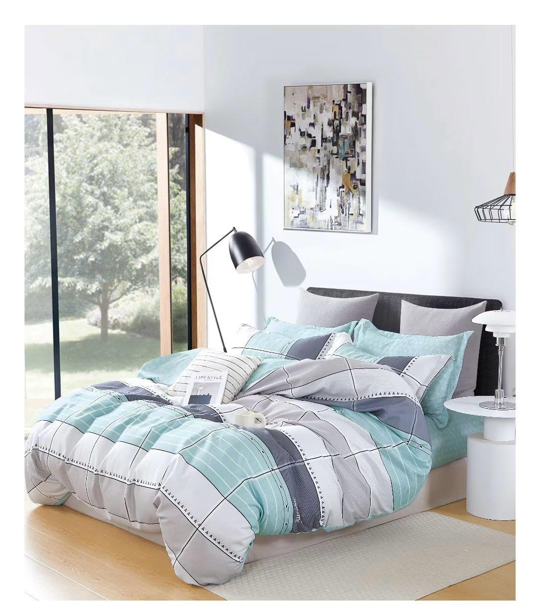 Lenjerie pat single,bumbac finet,4 piese,gri cu dungi colorate-A697 [1]