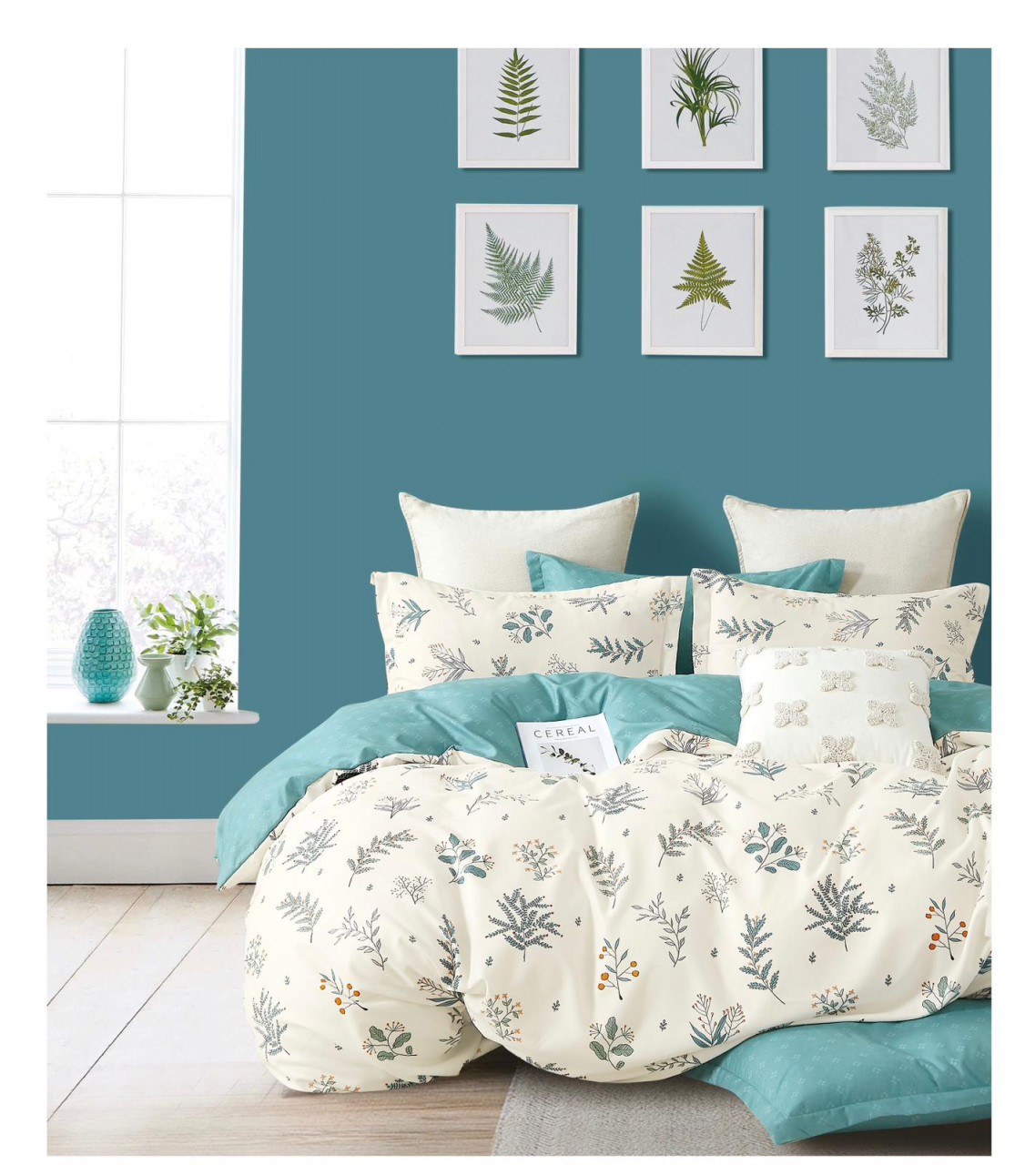 Lenjerie pat single,bumbac finet,4 piese,alba cu flori-A694 [1]