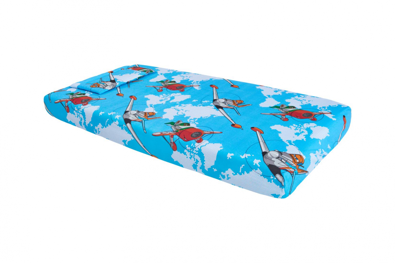 Lenjerie patut bebe, SomnART, cearceaf pat 60x120x10 cu elastic, cearceaf pilota 80x110, perna joasa 20x35, Aviator [2]